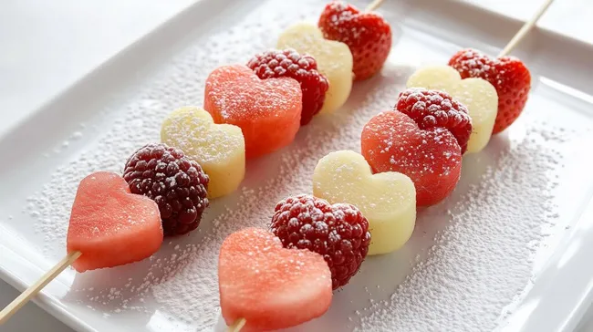 Herzförmige Fruchtspiesse: Kreative Obstpräsentation