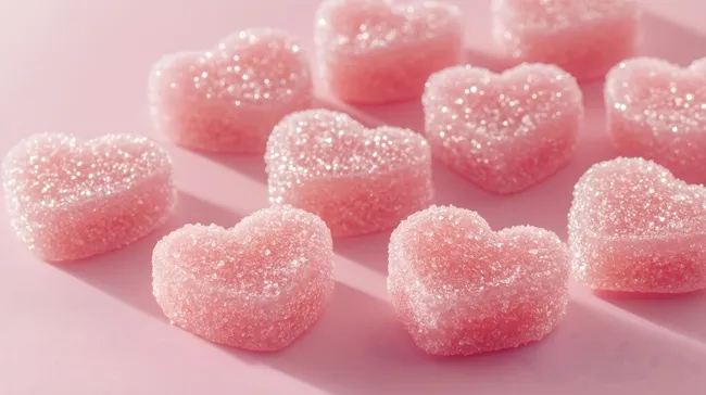 Herzförmige Gummibärchen in Rosa mit Glitzer