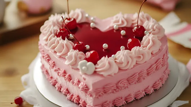 Herzförmige Hochzeitstorte mit Rosendekor