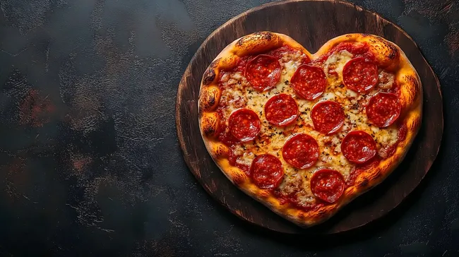 Herzförmige Pizza mit Salami und Käse - Perfektes Liebesessen