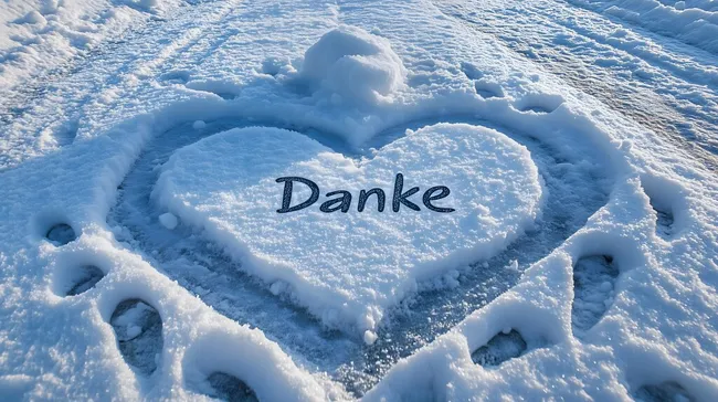 Herzförmige Schneelandschaft mit Danke-Schriftzug