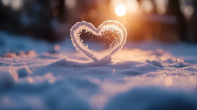 Herzförmiges Schneegebilde bei Sonnenaufgang