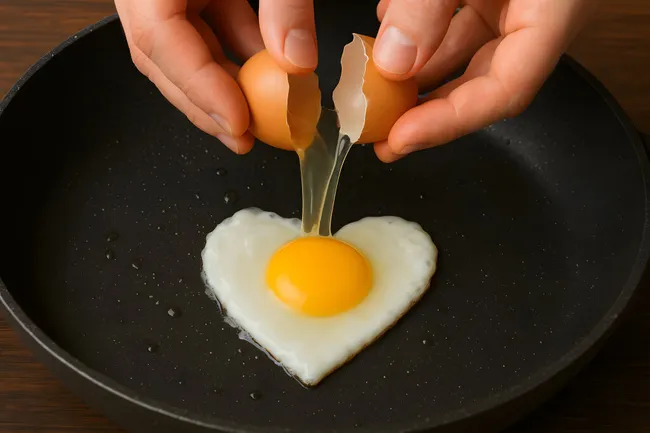Herzförmiges Spiegelei in Pfanne gebraten