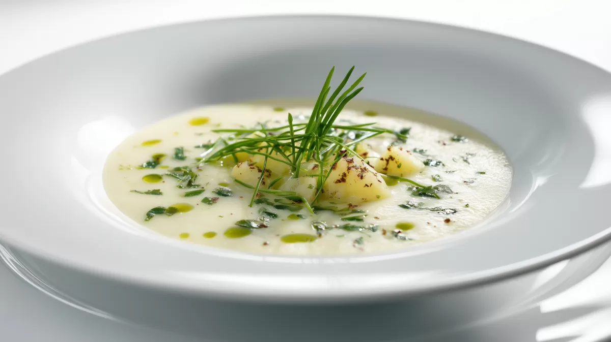 Herzhafte Bärlauch Kartoffelsuppe elegant angerichtet