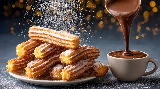 Herzhafte Churros mit Schokoladen-Topping