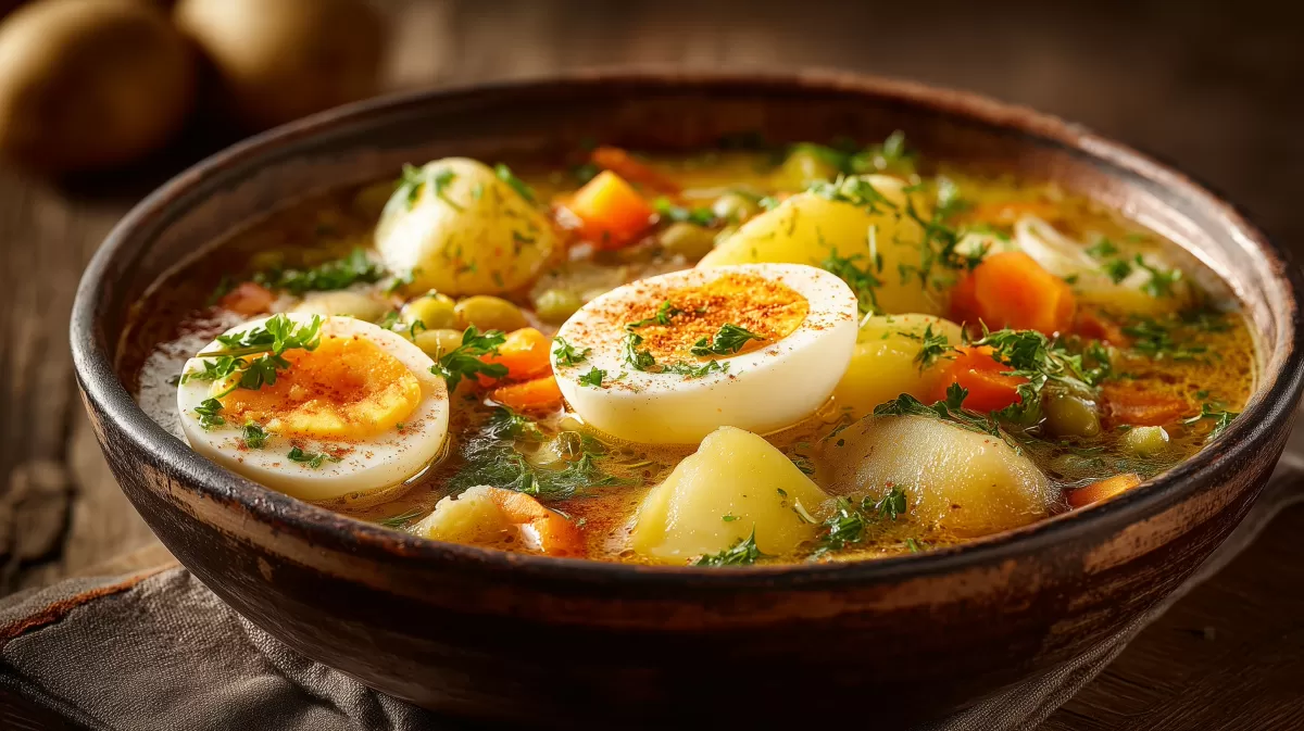 Herzhafte serbische Bohnensuppe mit Ei und Gemüse