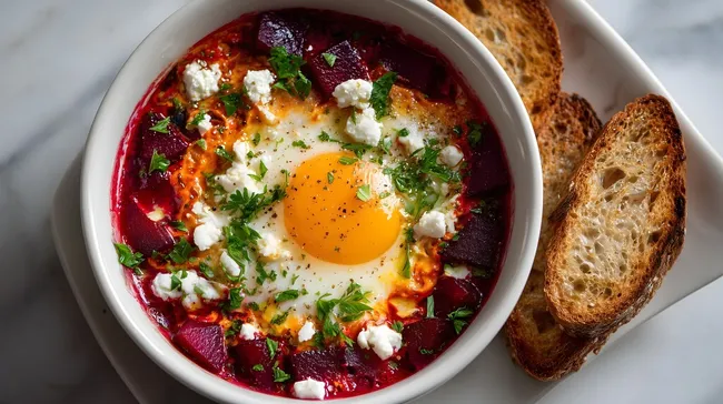 Herzhafte Shakshuka mit Rote Bete und Ei