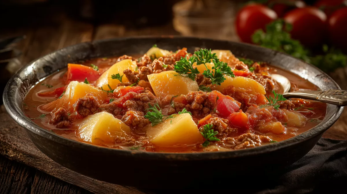 Herzhafter Bauerntopf mit Hackfleisch und Kartoffeln