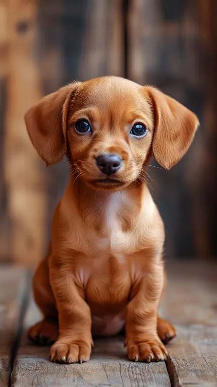 Herziger brauner Dackel-Welpe mit großen Augen