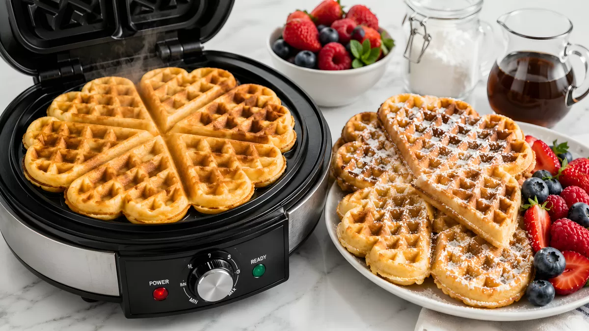 Herzwaffeln frisch vom Waffeleisen mit Beeren