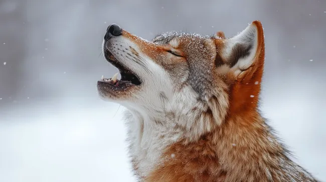 Heulender Wolf im Schneefall