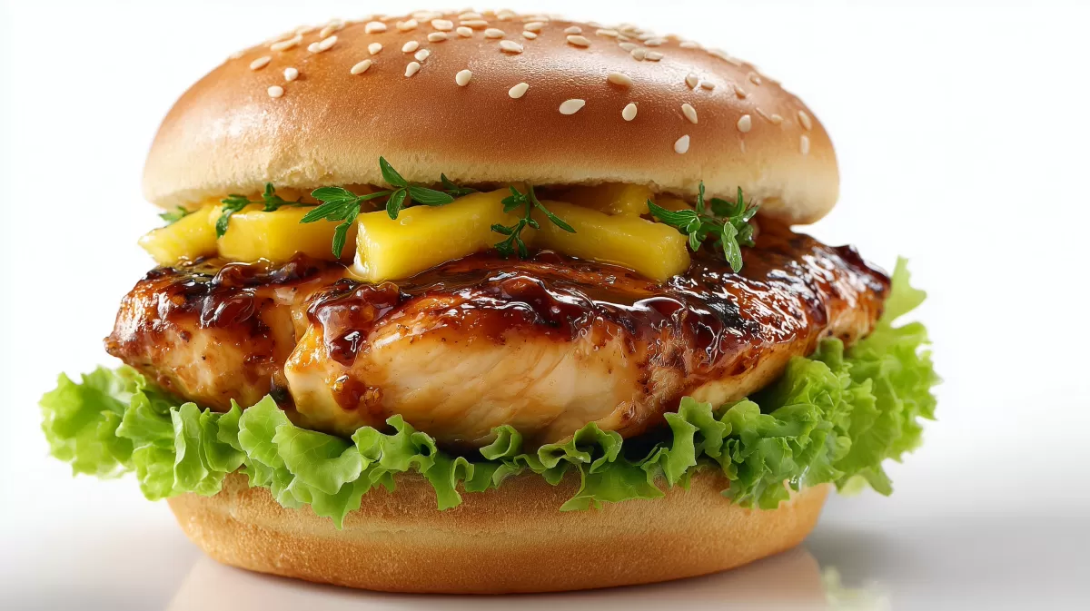 Hhnchen Burger mit Mango Chutney auf weißem Grund