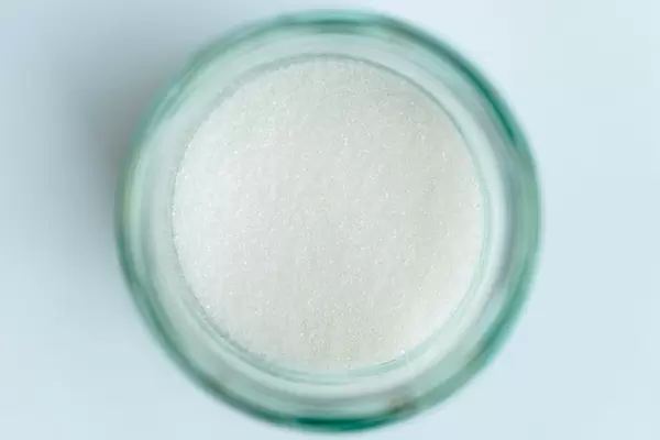 High Angle View of the White Sugar in the Jar