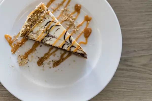 High Angle View on the Caramel Cake in a Plate