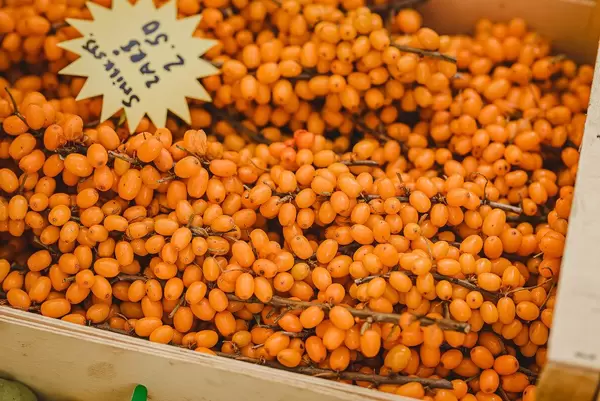 Hintergrundbild mit orangen Sanddornbeeren