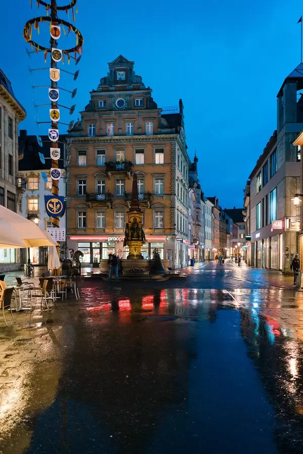 Historic center of Constance city at rainy evening