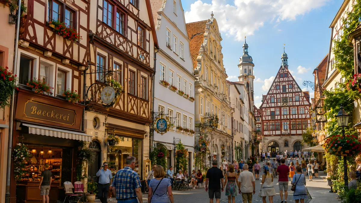 Historische Altstadt mit Fachwerkhäusern und Bäckerei