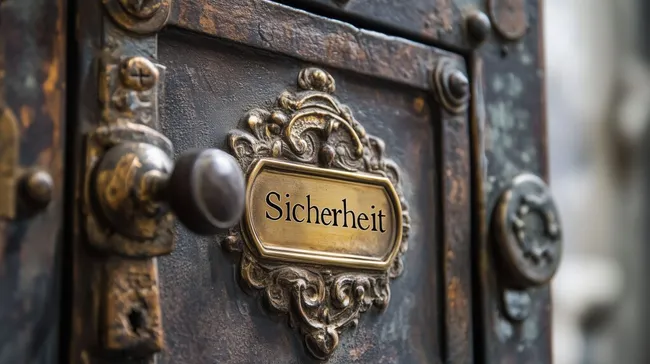 Historische Eingangstür mit Sicherheitsschild