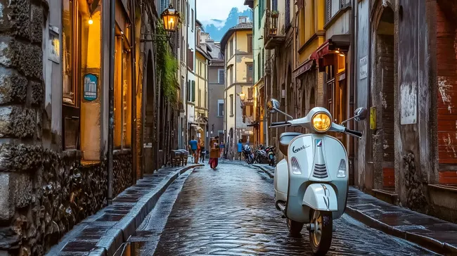 Historische Gasse mit klassischem italienischem Motorroller