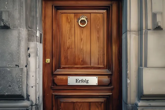 Historische Holztür mit Erfolgs-Schild im Grunge-Stil