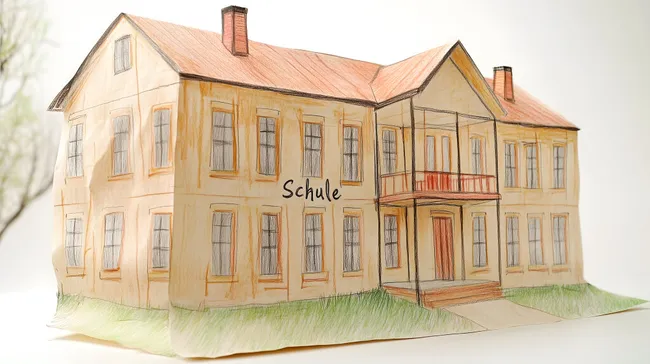 Historisches Schulgebäude mit Schriftzug