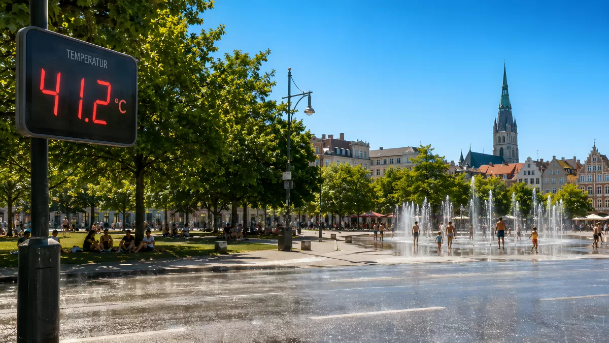 Hitze in der Stadt – Temperaturanzeige zeigt 41 Grad