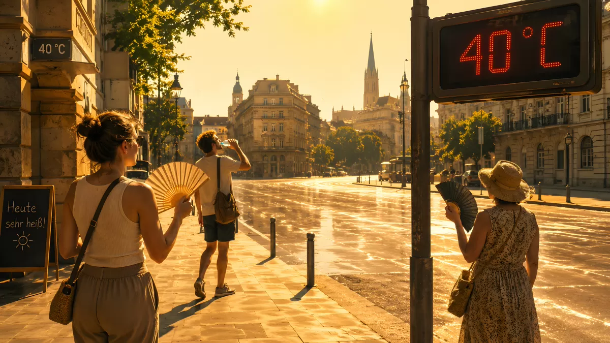 Hitzetag in der Stadt – 40 Grad auf digitalem Thermometer