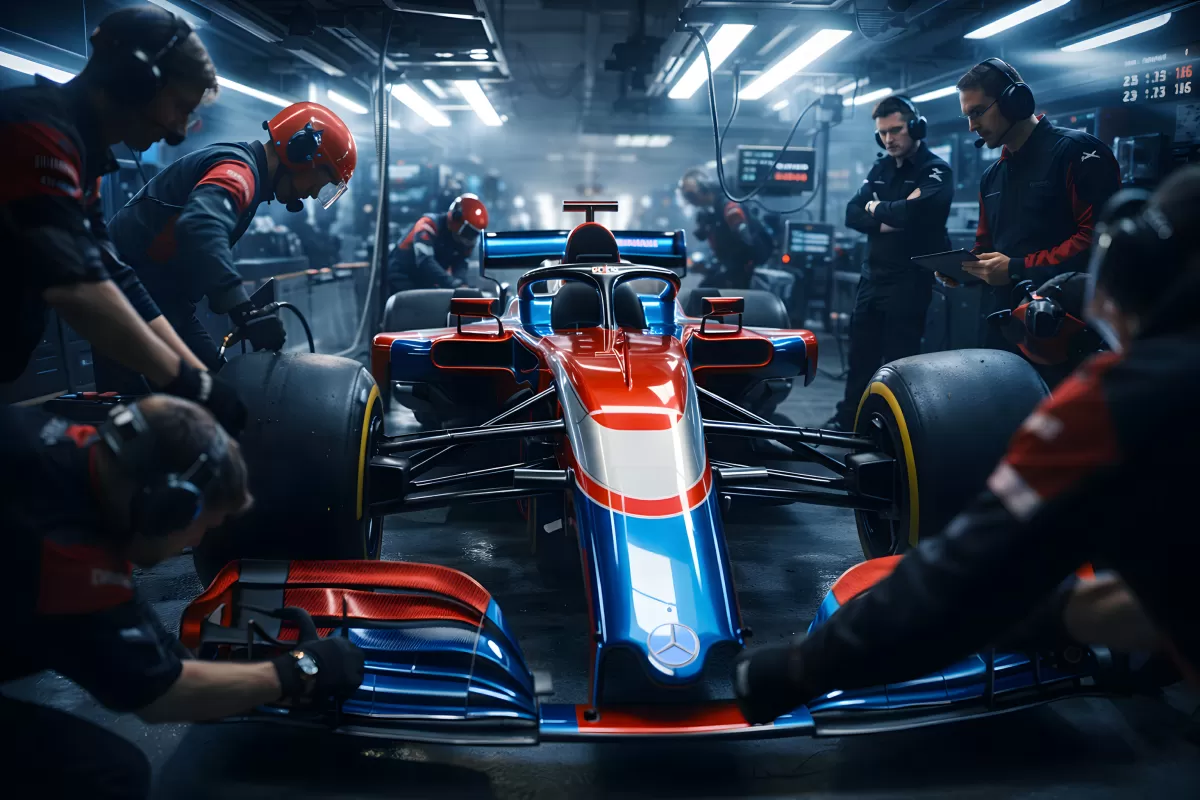 Hoch-entwickeltes Formel-1-Auto in der Werkstatt