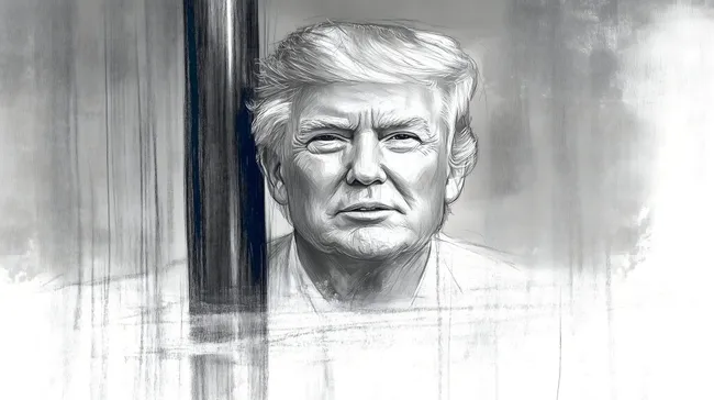 Hochdetaillierte Schwarz-Weiß-Porträtzeichnung von Donald Trump