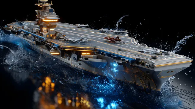 Hochdetaillierter Flugzeugträger auf stürmischer See