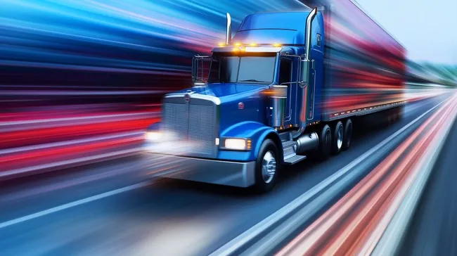 Hochgeschwindigkeits-Lkw bei Nacht auf Autobahn