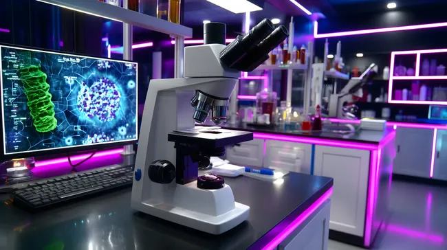 Hochmodernes Forschungslabor mit High-Tech-Mikroskop