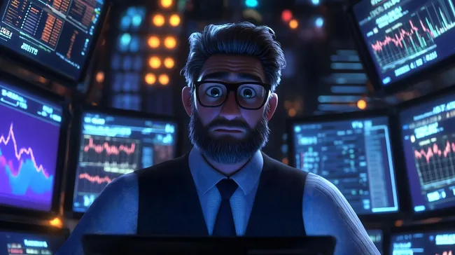 Hochspezialisierter Börsenanalyst vor digitalen Finanzdaten