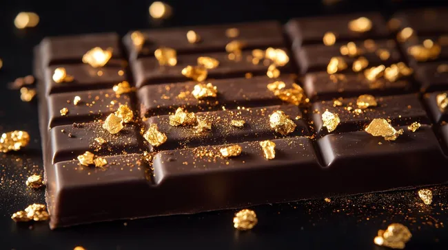 Hochwertige dunkle Schokolade mit goldenem Glitzer