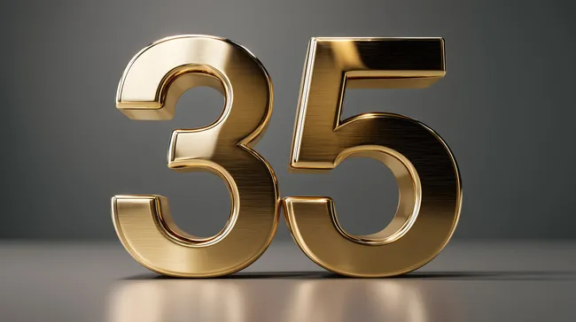 Hochwertige Goldzahl 35 auf dunklem Hintergrund