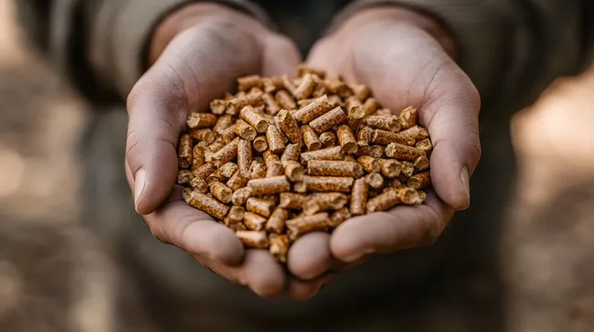 Hochwertige Holzpellets in Männerhänden