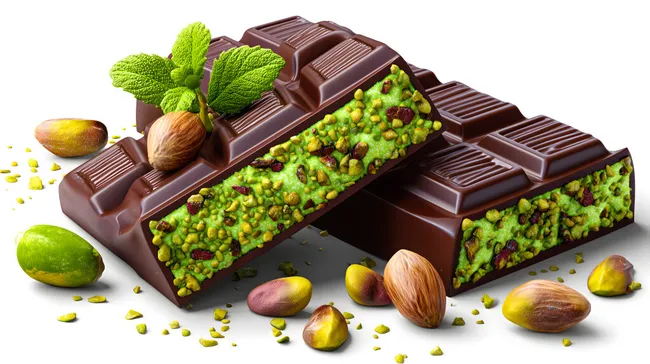 Hochwertige Schokolade mit knackigen Pistazien und Nussbruch