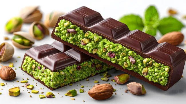 Hochwertige Schokoladentafel mit Pistazien-Füllung
