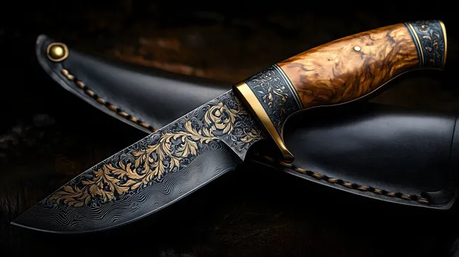 Hochwertiges, handgefertigtes Jagdmesser mit detaillierter Klinge