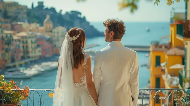 Hochzeitspaar an der idyllischen Küste Italiens