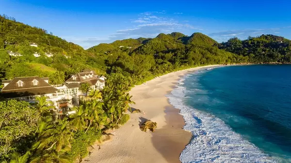 Holiday Aerial Drone Photo of a Beach in Baie Lazare, Seychelles