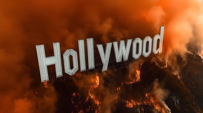 Hollywood-Schild vor brennendem Waldbrand