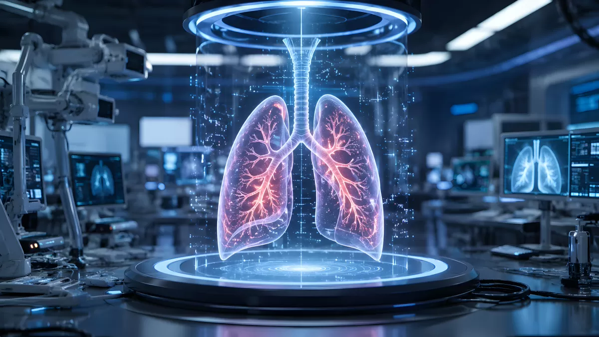 Holografische Lungen in futuristischem Medizinlabor