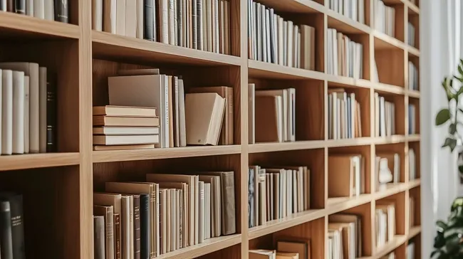 Holzbücherregal mit vielen Büchern