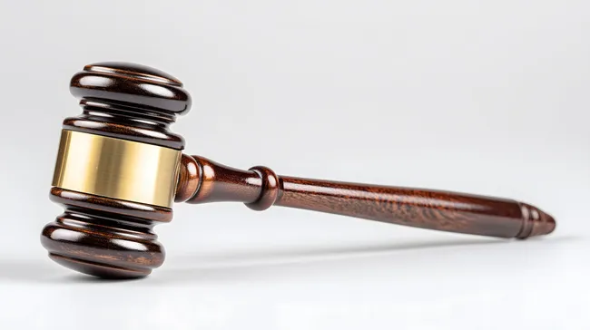 Holzerner Richter-Hammer auf weißem Hintergrund