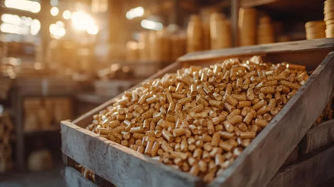 Holzkiste mit natürlichen Holzbriketts für umweltfreundliches Heizen