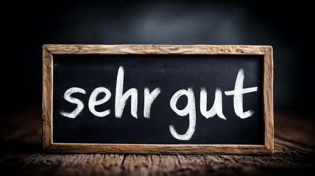 Holzrahmen mit Tafelaufschrift 'sehr gut'