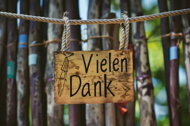 Holzschild mit Aufschrift 'Vielen Dank'