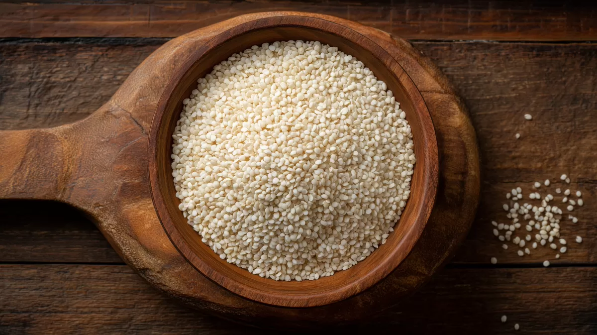 Holzschüssel voller natürlicher Perlgraupen