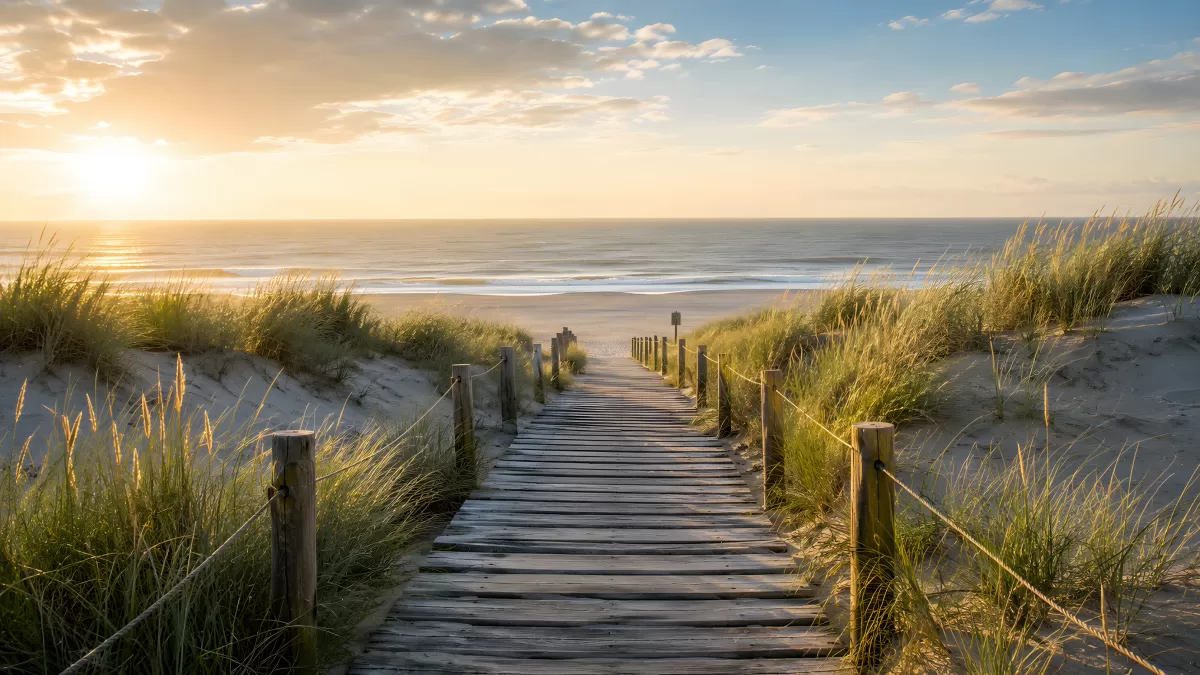 Holzsteg zum Meer bei goldenem Sonnenuntergang — Bild kostenlos herunterladen